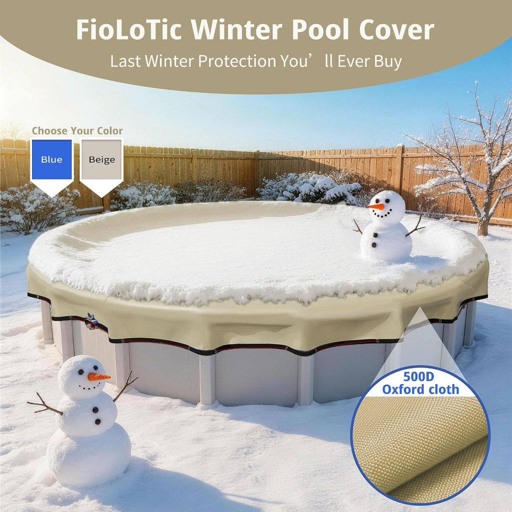 [Upgrade] 18ft/21ft/24ft/28ft Pool Cover for Above Ground Pools,21 Feet Winter Round Swimming Pool Cover with 4 Foot Overlap Extra Thick 500D Cable & Heavy-Duty Winch 21 Foot Round Pool Covers Beige