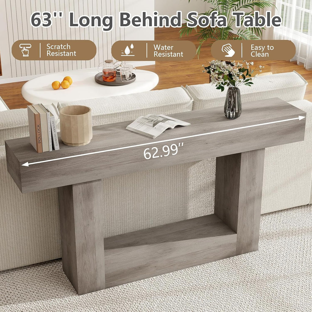Spaco 63'' Long Console Table,2 Tier Farmhouse Entryway Table Sofa Table with Storage,Wood Behind Couch Table for Living Room, Hallway,Foyer