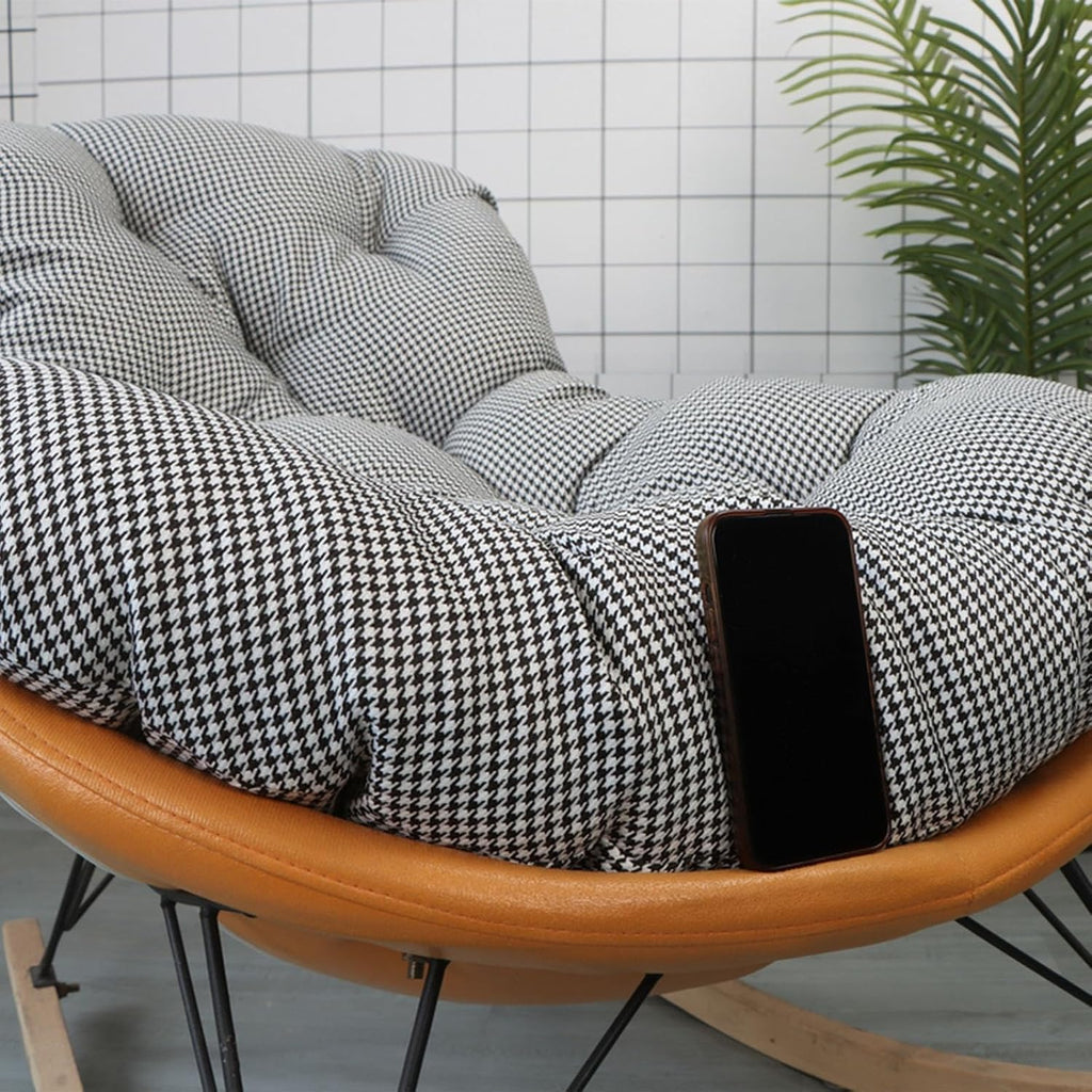 Outdoor Rocking Chair Cushion, Wicker Egg Chair Replacement Pad, Thick Papasan Seat Cushion for Patio, Porch, Balcony, or Garden(Orange,120 * 135cm)