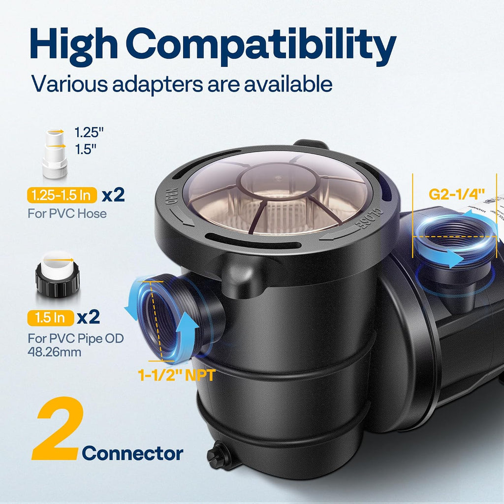 VIVOHOME 2.0 HP Above Ground Swimming Pool Pump Dual Speed 1.5' & 1.25'' Inlet/Outlet 115V Energy Saving w/Strainer Basket