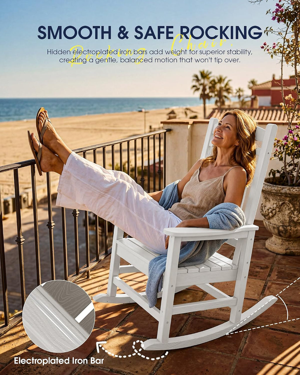 KINGYES Oversized HDPE Patio Rocking Chair Set of 2, Outdoor Rocking Chairs Porch Rocker for Adults, White