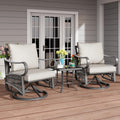 3 Piece Patio Furniture Set, Rope Woven Outdoor Conversation Set with High Back Metal Swivel Chairs and Coffee Table, Thick Cushions for Garden, Porch, Beige
