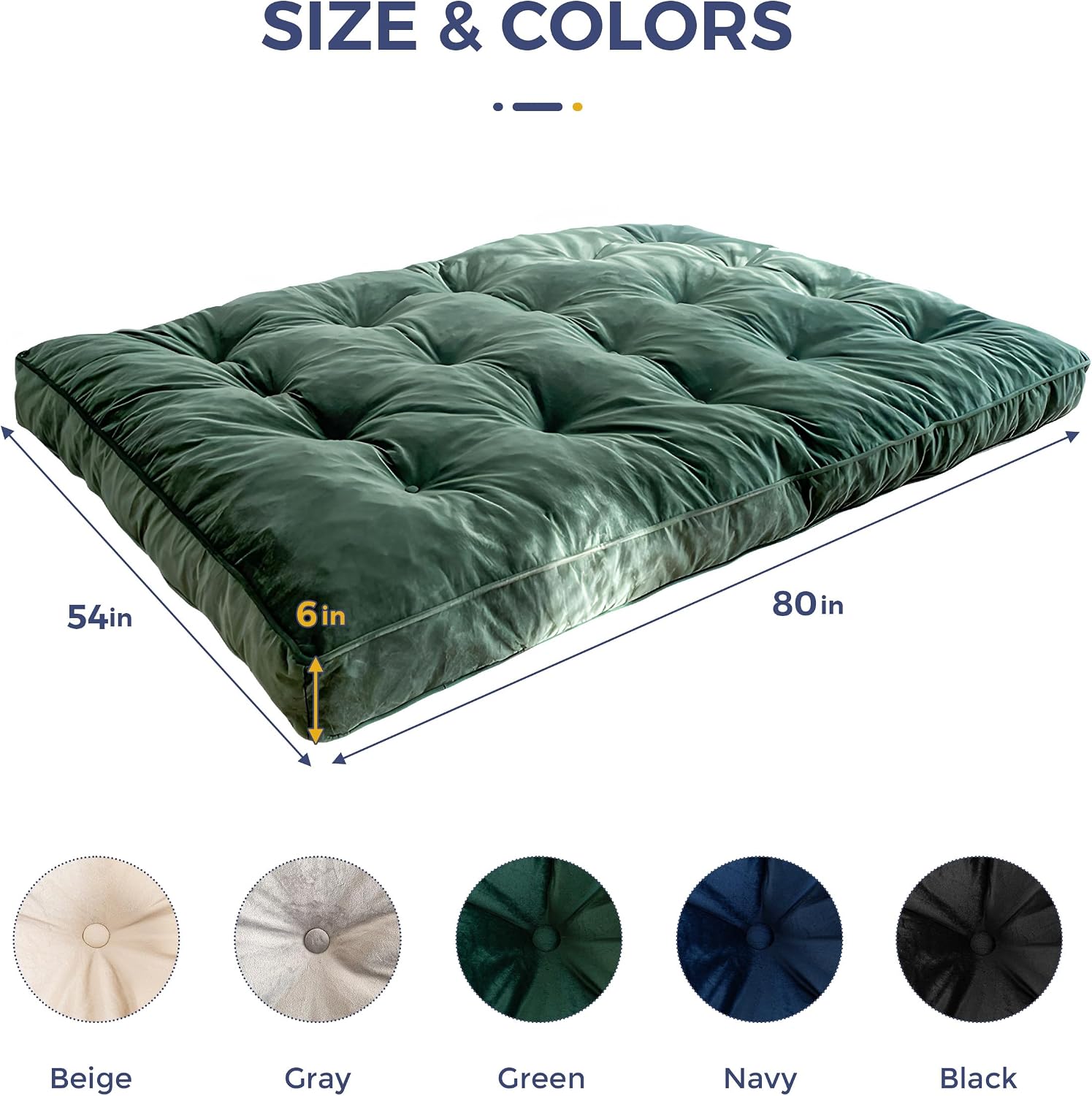 MAXYOYO 6' Futon Mattress Full Size, Velvet Thick Futons Sofa Couch, Versatile Floor Mattress for Adults (Frame Not Included), Green