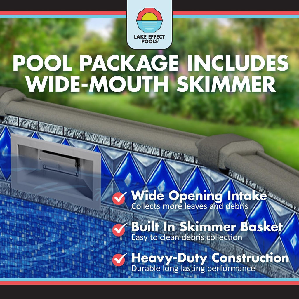 Lake Effect Pools 'Grand Cayman' 33 ft Round Above Ground Swimming Pool | 52 Inch Strong Extruded Resin Components | Bundle Includes: 25 Gauge Overlap Liner & Widemouth Skimmer
