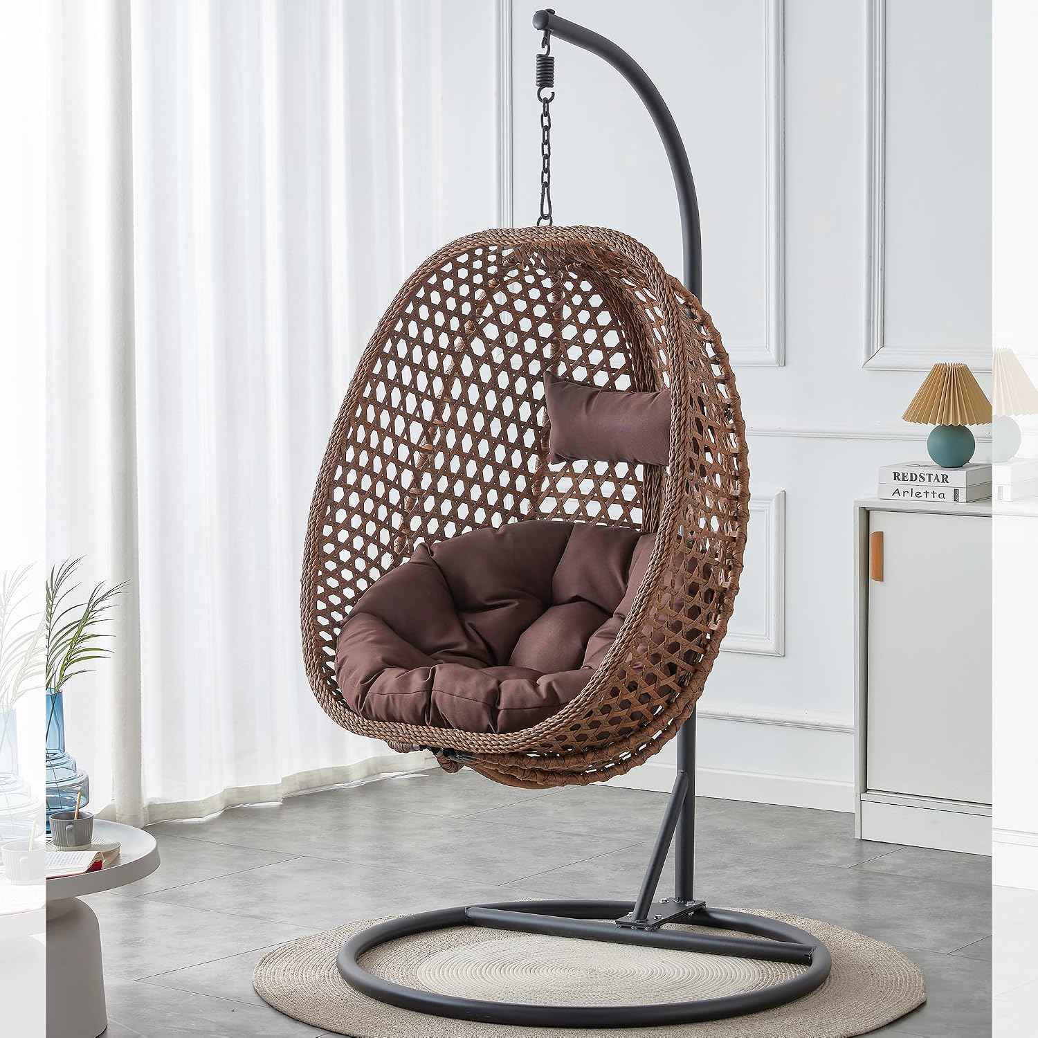 Egg Chair Indoor/Outdoor, Hanging Swing Chair for Bedroom, Patio & Balcony - Heavy Duty 350LBS, Brown