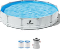 SLOOSH Round Above Ground Pool - 12ft x 30inch Outdoor Round Frame Above Ground Swimming Pool Set for Kids Adults with Filter Pump