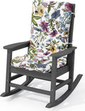 KINGYES Oversized Outdoor Rocking Chair with Cushion, All-Weather Patio Rocking Chairs, HDPE Porch Rocker for Adults, 350 lbs Capacity, Grey Chair with Flower Cushion
