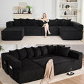 Oversized Cloud Boneless Couch with Chaise, 146' Modern U Shape Modular Deep Seat Sectional Sofa, Comfy Corduroy Upholstered Couches for Living Room, No Assembly Required-Black
