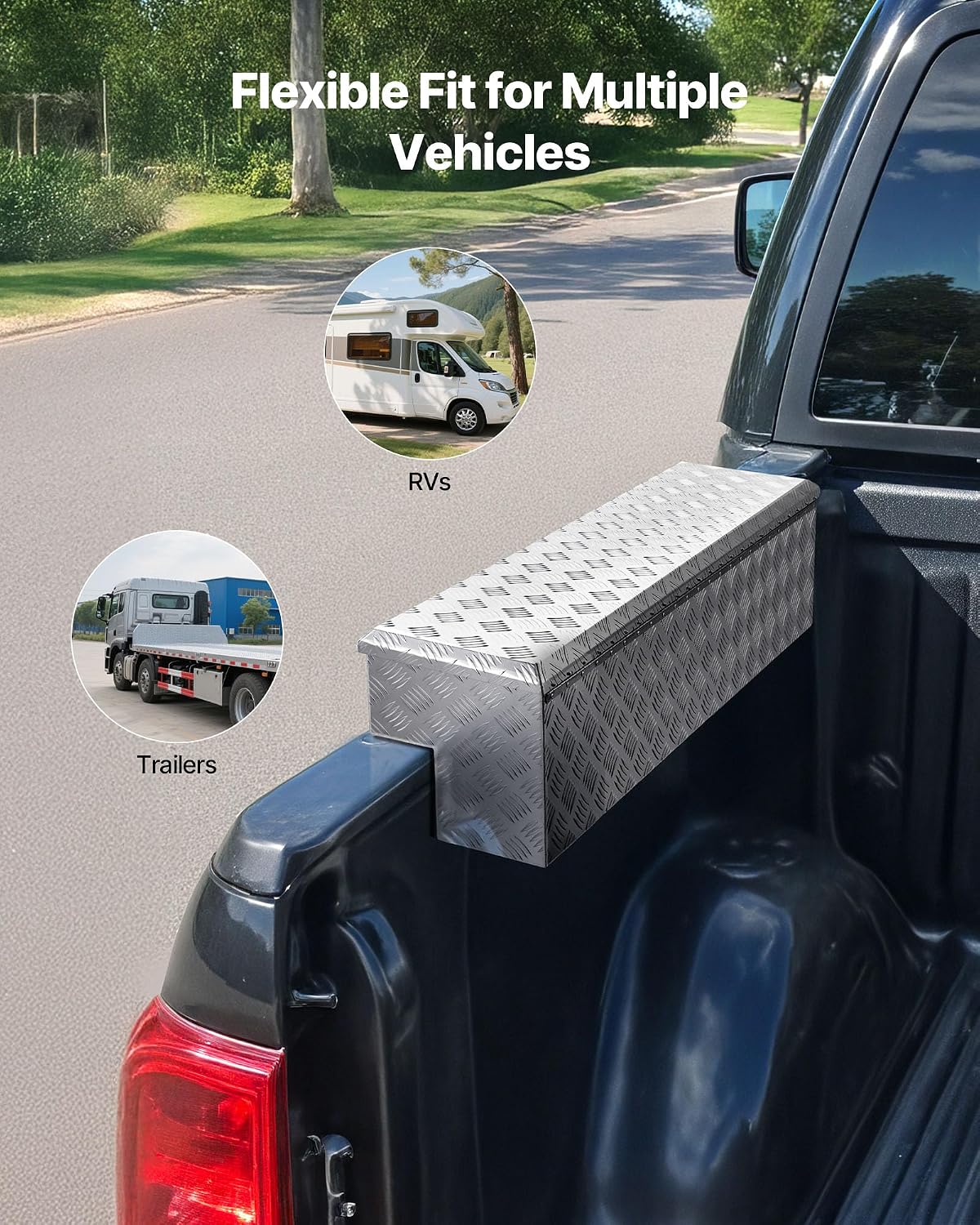 VEVOR Truck Bed Tool Box, Heavy Duty Aluminum Tool Box with Tread Patterns, Storage Toolbox Chest Organizer with Lock and Key, Ideal for Pickup, Truck Bed, RV, Trailer, 48 x 13.4 x 13 in, Silver