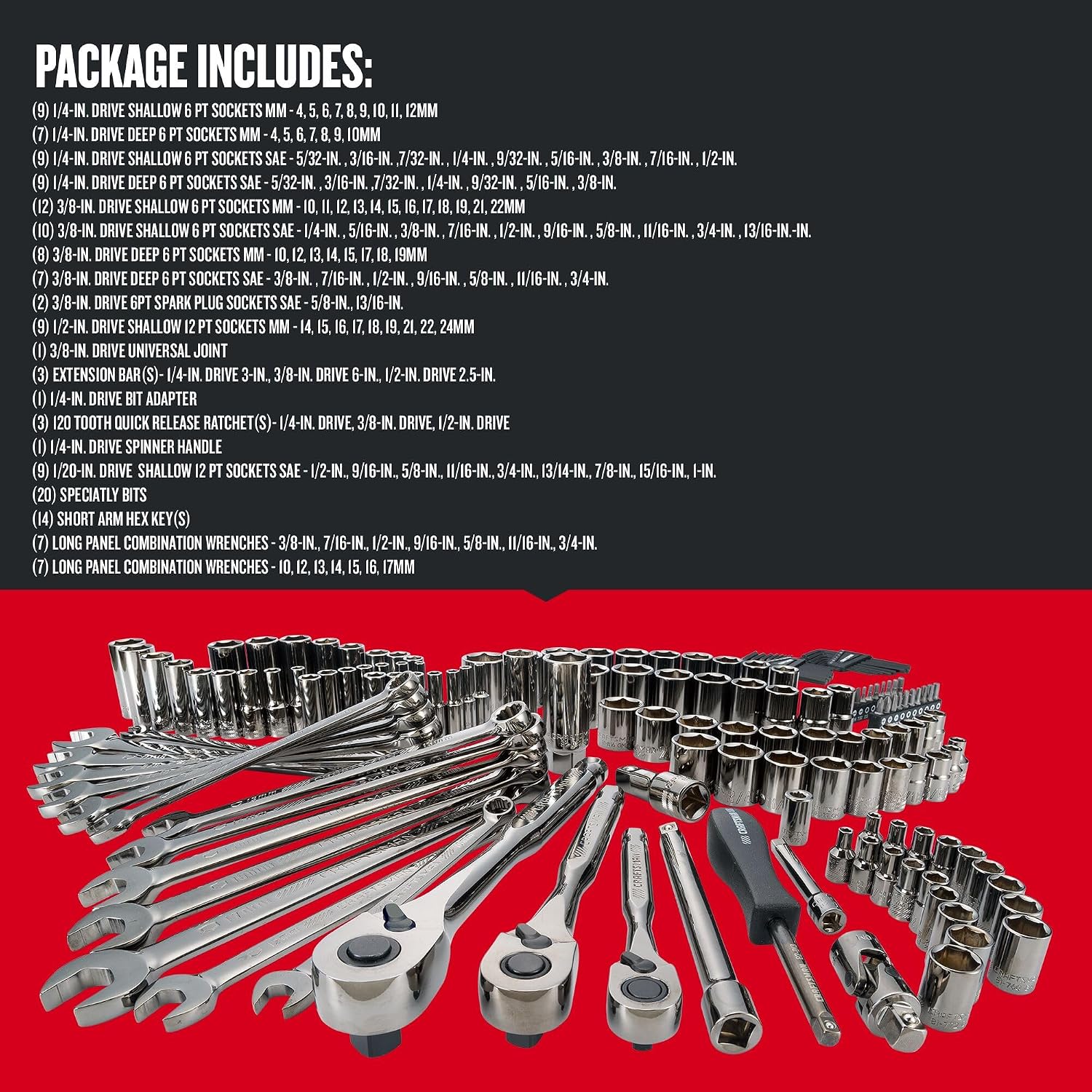 CRAFTSMAN Mechanics Tool Set, 1/4' & 3/8' & 1/2' Drive, SAE/Metric, 150 Piece (CMMT12035)