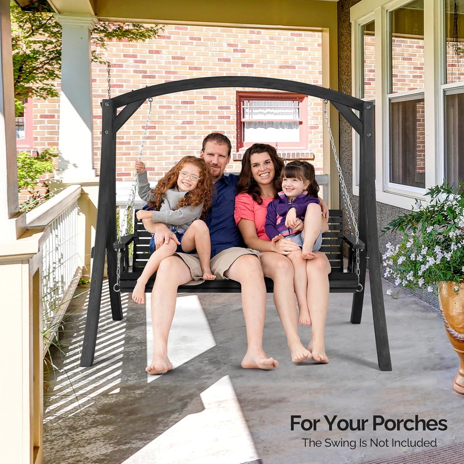 VINGLI 6.7FT Porch Swing Frame, 1000LBS Heavy Duty A-Frame Wooden Porch Swing Stand with Curved Arc Top for 5FT Porch Swing, Large Swing Hanger for Garden, Patio, Backyard & Indoor, Black