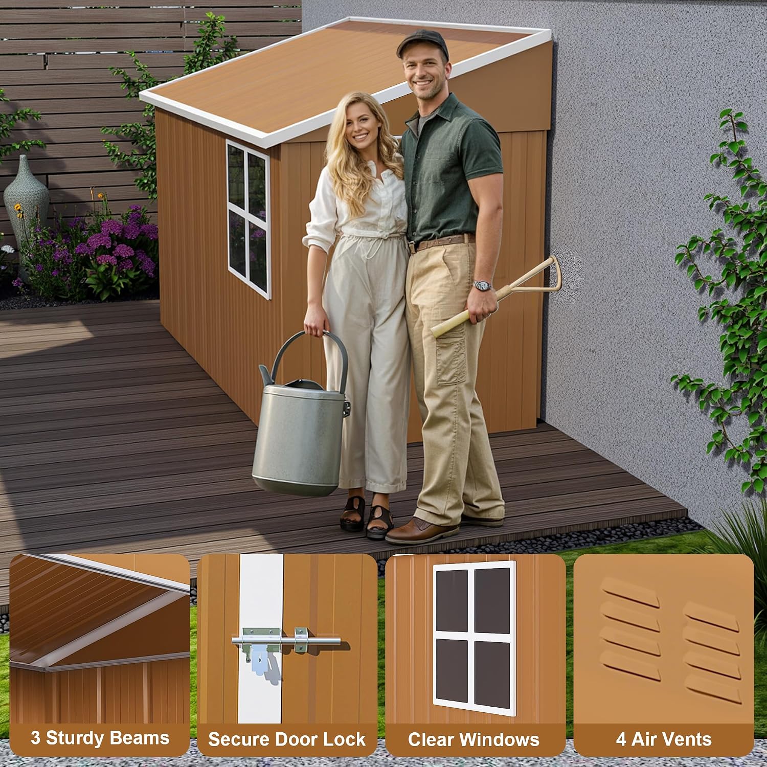 Montary 8X4 FT Outdoor Storage Shed with Windows, Lockable Door & Ventilation - Weatherproof Metal Garden Shed, Outdoor Tool Storage House for Backyard, Lawn, Patio,Yard