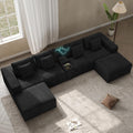 152' Oversized U Shaped Cloud Couches for Living Room, Fluffy Large Modular Sectional Sofa Set with Ottoman Chaise Comfy Corduroy Black Boneless Couch with Cup Holder Bluetooth Speaker USB Port