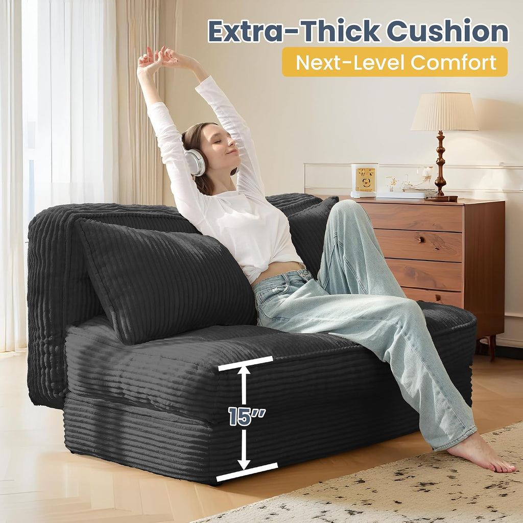 Convertible Sofa Bed with Fixed Frame,Boneless Couch Folding Loveseat Sleeper with 5-Position Adjustable Backrest & Thickened Cushion,Futon Couch with 2 Pillows for Bedroom,Small Spaces