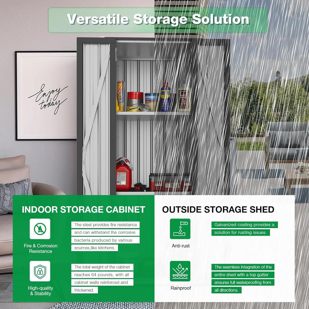 AECOJOY Outdoor Storage Cabinet Waterproof, Vertical Tall Outdoor Storage Cabinet with Shelves, Garden Sheds & Outdoor Storage Clearance Cabinet Weatherproof for Outside or Indoor in Dark Grey