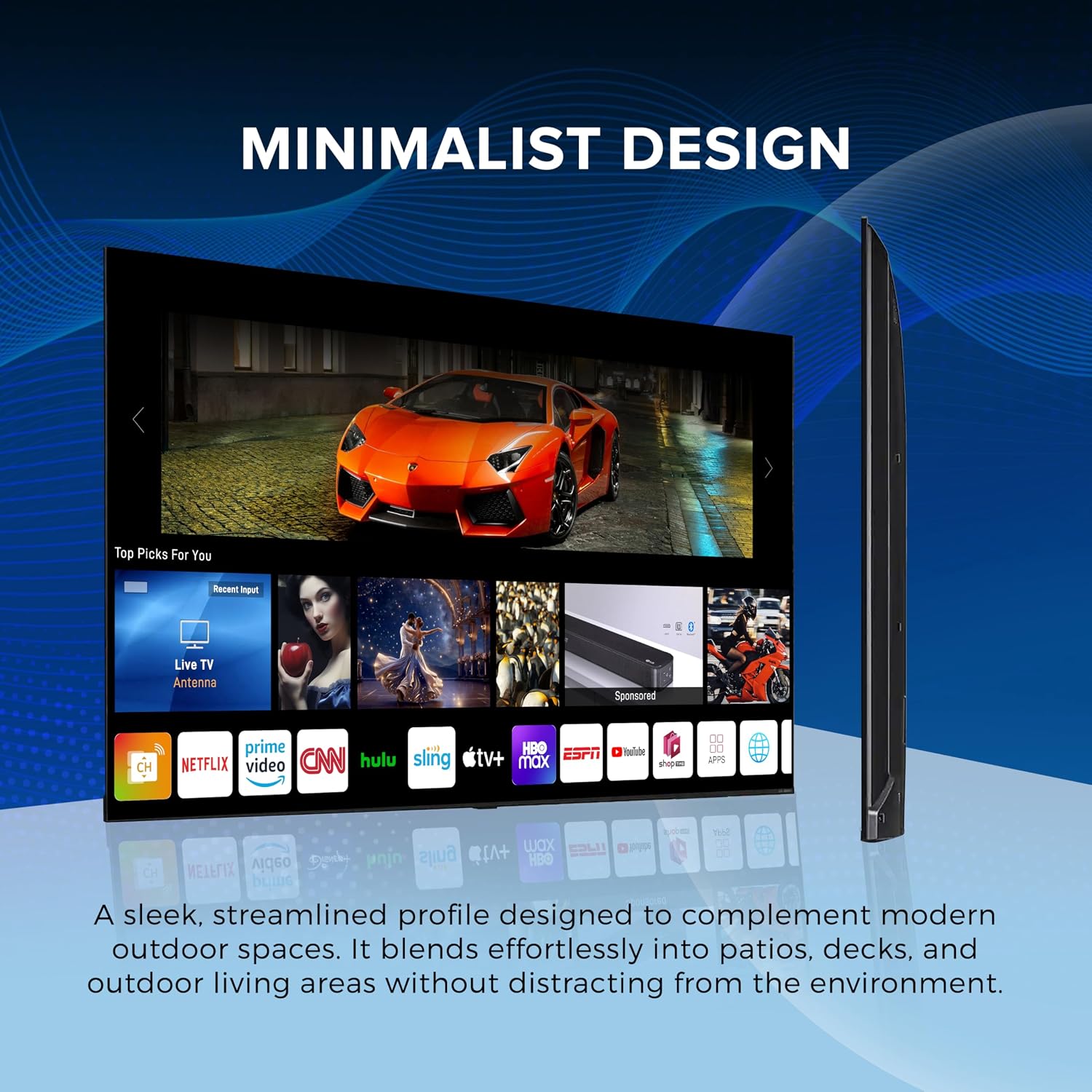 Titan L300 Mini-LED QNED 86 Inch Outdoor TV, Full Sun, IP65 Smart Weatherproof TV, 4K HDR, 120 Hz, Web AI OS, 1500 Nits, Wi-Fi 6E, Dolby Vision, Outdoor TV Cover, Slim Bezel, 2 Yr Wty
