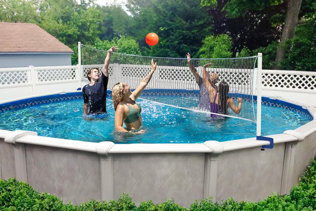 Poolmaster 72786 Above-Ground Pool Water Volleyball and Badminton Pool Game with Bracket Mounts White 16-Feet