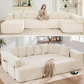 Oversized Cloud Boneless Couch with Chaise, 146' Modern U Shape Modular Deep Seat Sectional Sofa, Comfy Corduroy Upholstered Couches for Living Room, No Assembly Required-Beige