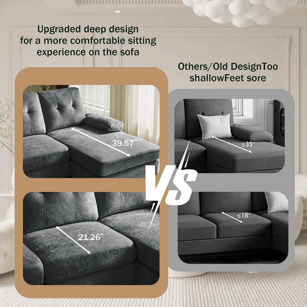 Sectional Couch for Living Room, Modern Polyester Fibre U Shaped Sofa Couches with Double Chaise, Upholstered 4 Seater Sofa for Living Room, Apartment, Office, Black