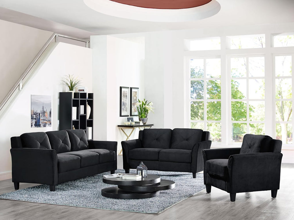 Studio Living Harrington 57.9' Loveseat, Transitional Modern, Pocket Coil Comfort, Easy Assembly, Microfiber Fabric, Black