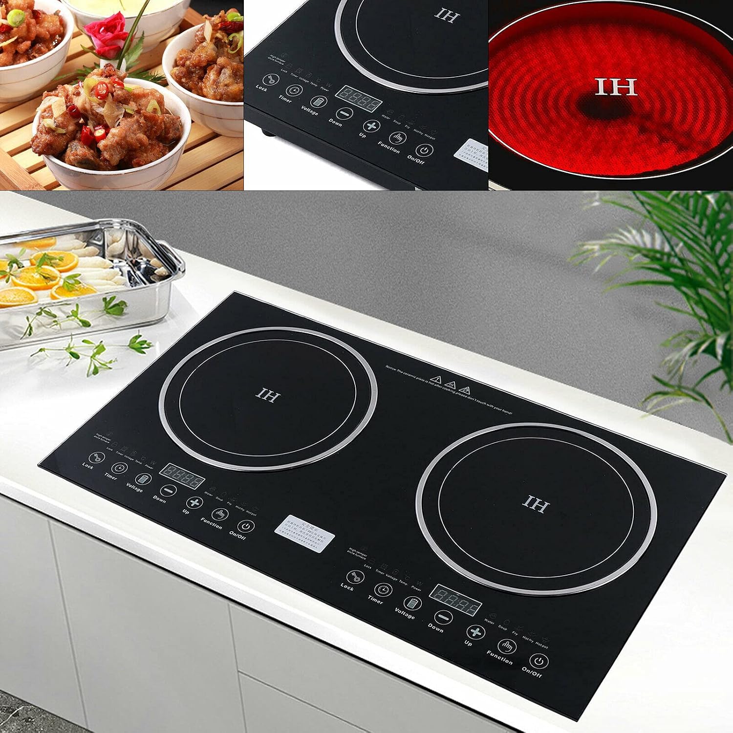 Electric Induction Cooker - Portable 2600W 8 Gear Firepower Electric Dual Induction Cooker Cooktop Countertop Double Burner Suitable for Cast Iron, Stainless Steel Cookware and Kitchen or Resturant