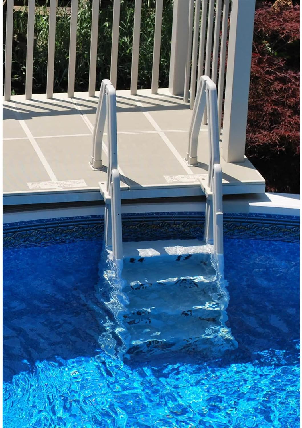 Vinyl Works 24 Inch in Pool Step Ladder, Adjustable Stair Entry System with Handrails and Non-Slip Surface for Above Ground Swimming Pools, White