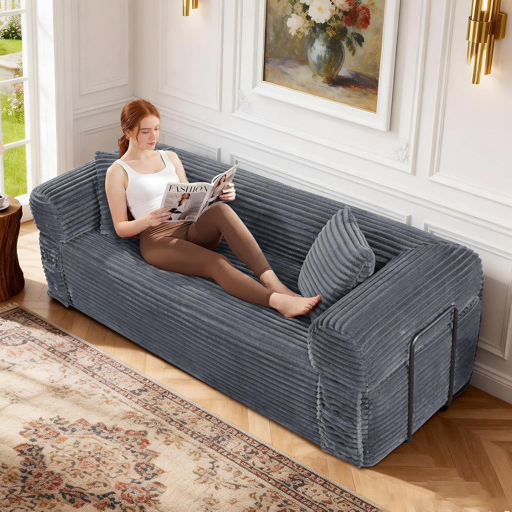3 Seater Sofa Couch for Living Room (Gray, 30' D + 2 Pillows +Fixed-Shape Frame)