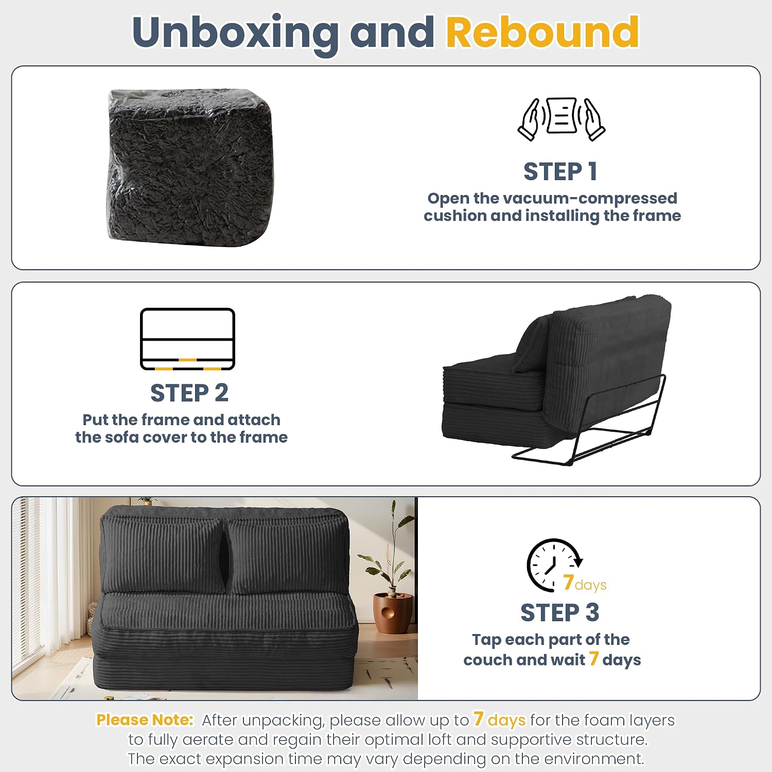 Convertible Sofa Bed with Fixed Frame,Boneless Couch Folding Loveseat Sleeper with 5-Position Adjustable Backrest & Thickened Cushion,Futon Couch with 2 Pillows for Bedroom,Small Spaces