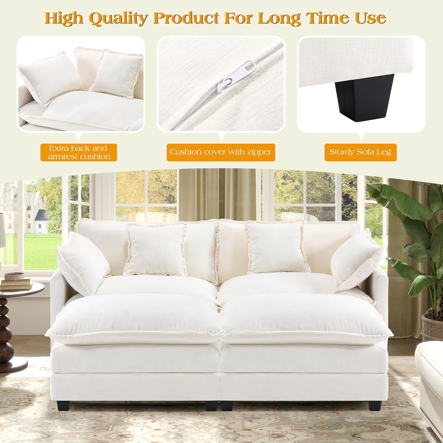 77.6' Modular Sectional Sofa,Loveseat Couch for Living Room, Modern Deep Seat Sofa 2 Seater Chenille Fabric Comfy Cloud Couches with Throw Pillows & Ottoman for Apartment,Small Spaces