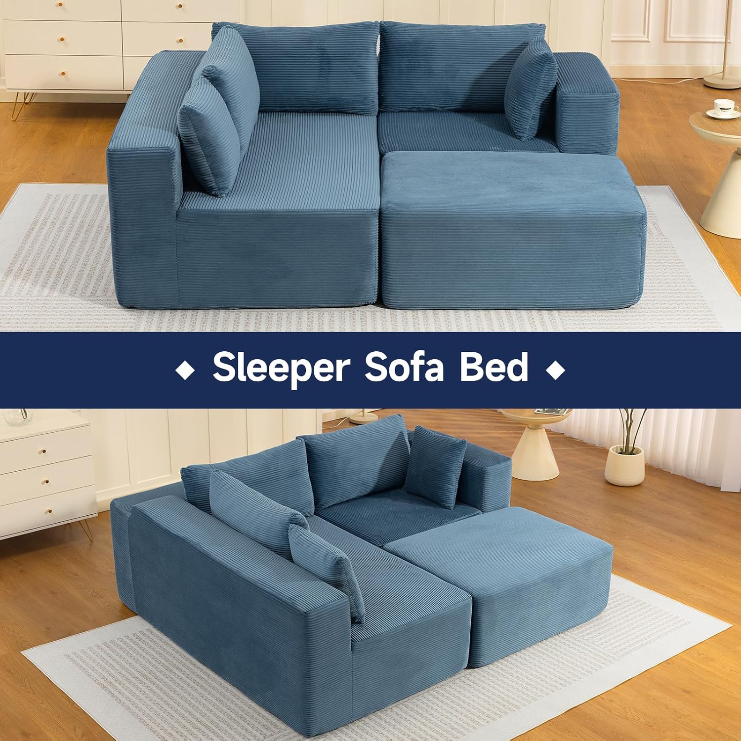 Brage Living 2025 New 108' Cloud Couch Sectional, Comfy Boneless Modular Sectional Sofa with L-Shaped Chaise, Deep Seat Couch for Living Room, No Assembly Required (Blue, Chaise Ottoman)
