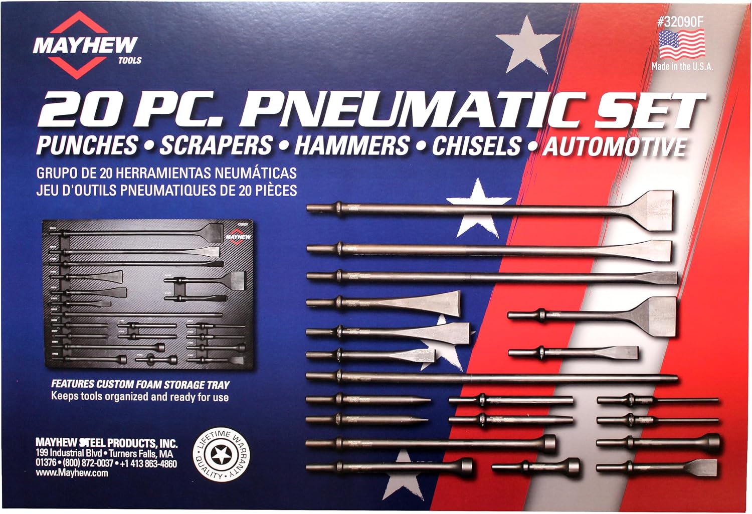 Mayhew Tools 32090F Pneumatic Tool Set, 20-Piece, Black Oxide Finish
