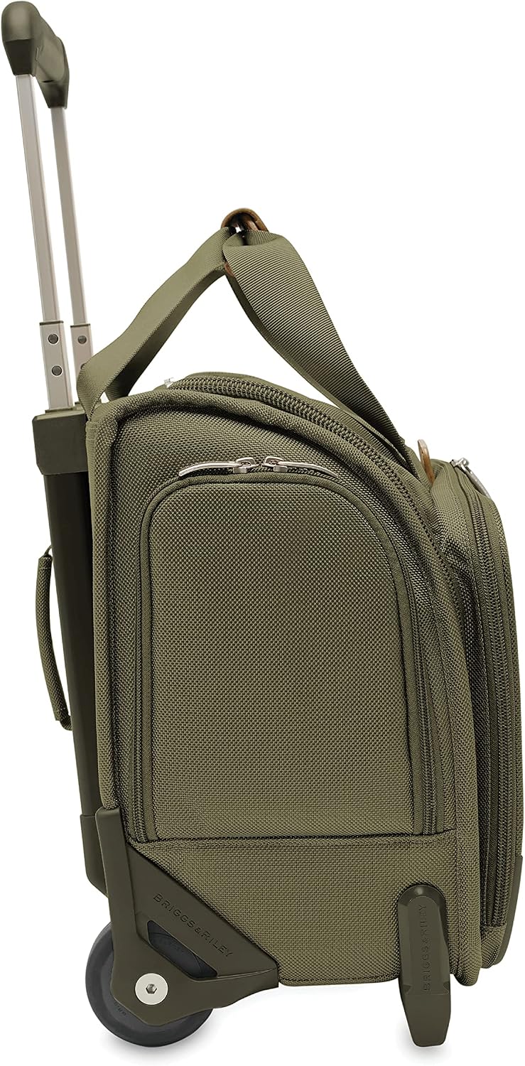 Briggs & Riley 2-Wheel Cabin Bag - Carry On Luggage for Travel, Suitcases with Wheels, Softside Rolling Bag for Men & Women, Interlocking Handle, Self-Repairing Zipper - Baseline Collection, Olive