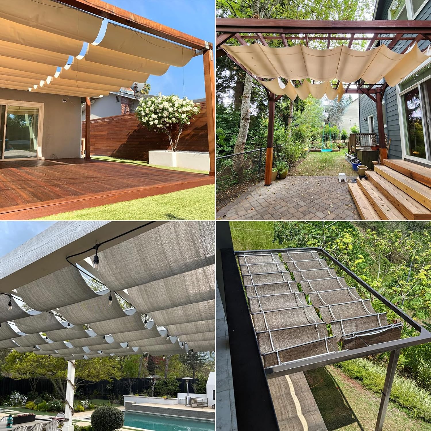 TANG 3' x 16' Waterproof Pergola Shade Cover Retractable Sun Shades Outdoor Patio Pergolas Canopy Replacement Pergola Kit, Wave Shade Sail with Hardware Wire Cable, Red