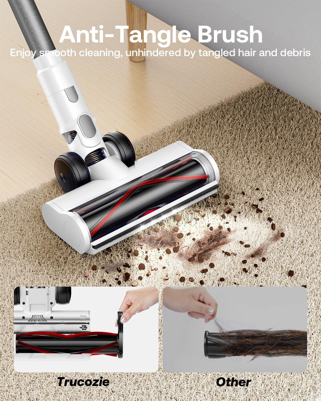 Cordless Vacuum Cleaner, Self-Standing 40Kpa 45Mins Vacuum Cleaners for Home, 8-in-1 Lightweight Stick Vacuum with Anti-tangle Wireless Vacuum for Carpet, Tile, Pet Hair, Hardwood Floors, White