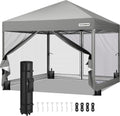 VIVOHOME 8x8ft Easy Pop-Up Canopy, Outdoor Screen Tent with Mosquito Netting, 2 Zipper Doors, and Roller Bag for Yard Camping Picnic Party Events, Grey