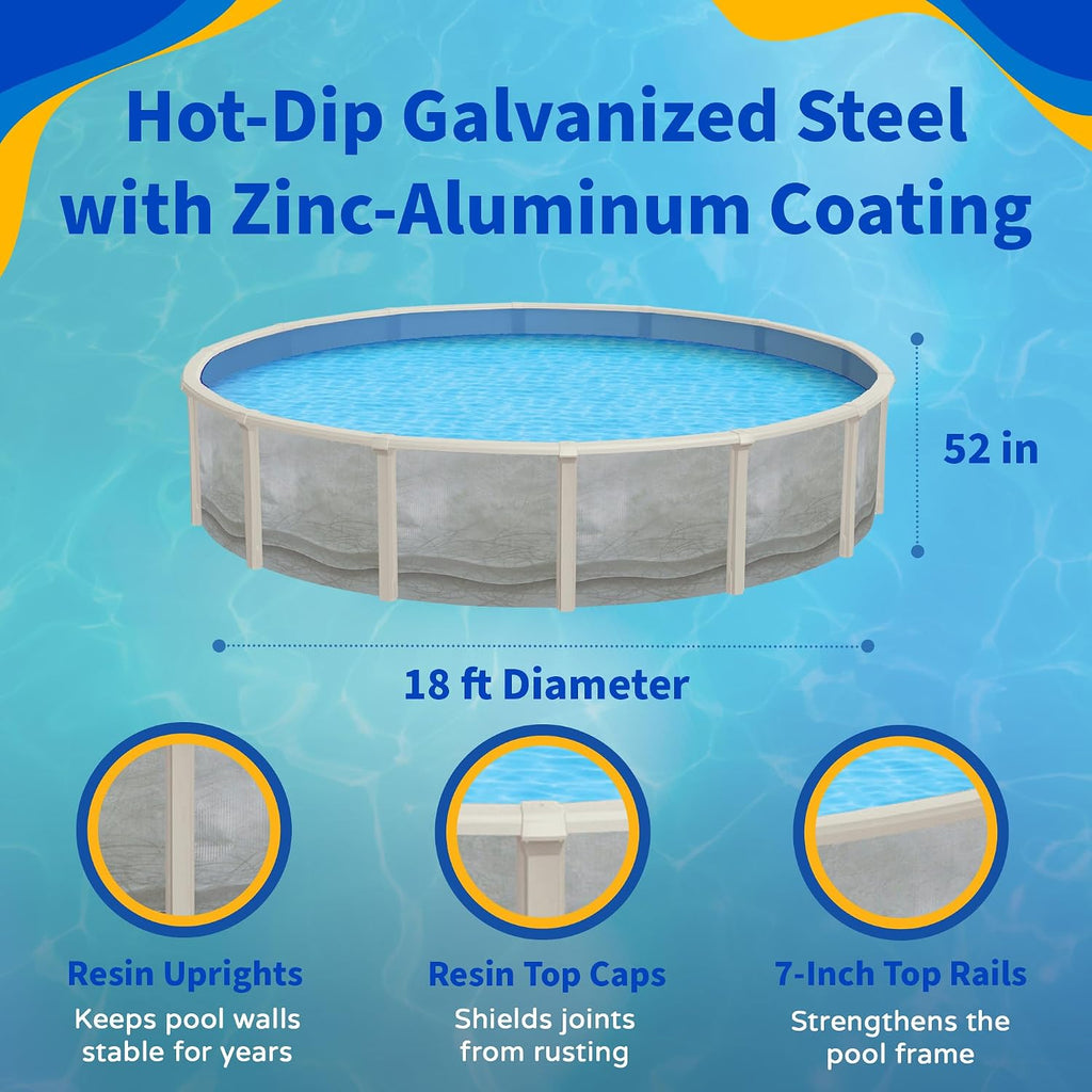 Trinity 18-ft Round 52-in Deep Steel Wall Pool Package with 7-in Top Rail