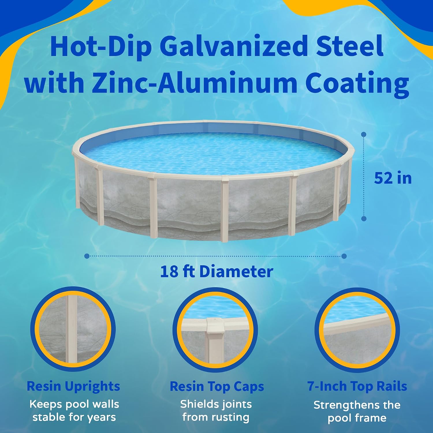 Trinity 18-ft Round 52-in Deep Steel Wall Pool Package with 7-in Top Rail