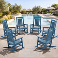 SERWALL Oversized Rocking Chairs Set of 6, HDPE Outdoor Rocking Chair, All-Weather Porch Rockers for Patio, Blue