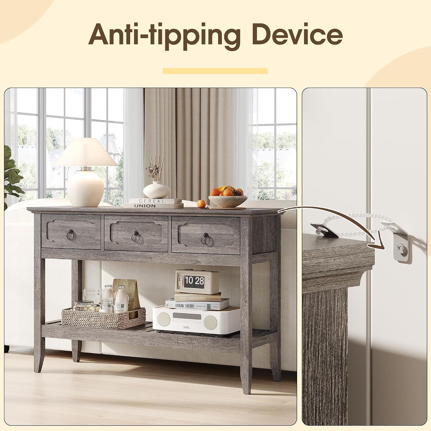 Maupvit Rustic Entryway Table with Large Storage Space, Farmhouse Feel Console Table for Entryway, Sturdy & Reliable Structure Sofa Table, Easy to Assemble