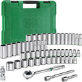 SK 3/8' Drive Socket Set with 216-P Ratchet, 55-Piece, SAE & Metric, SuperKrome Finish, Premium CR-V Construction, with Storage Suitcase