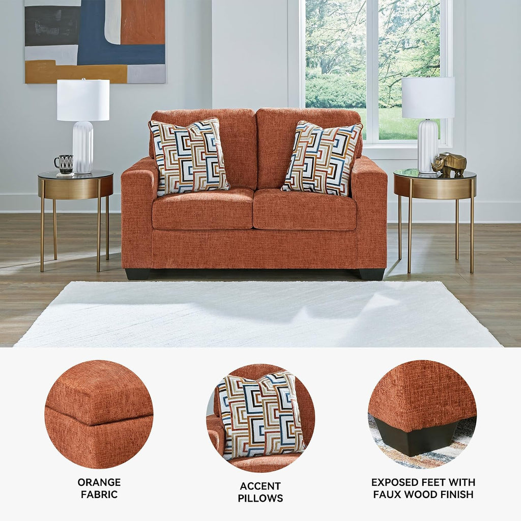 Signature Design by Ashley Aviemore Casual Loveseat with 2 Accent Pillows, Orange