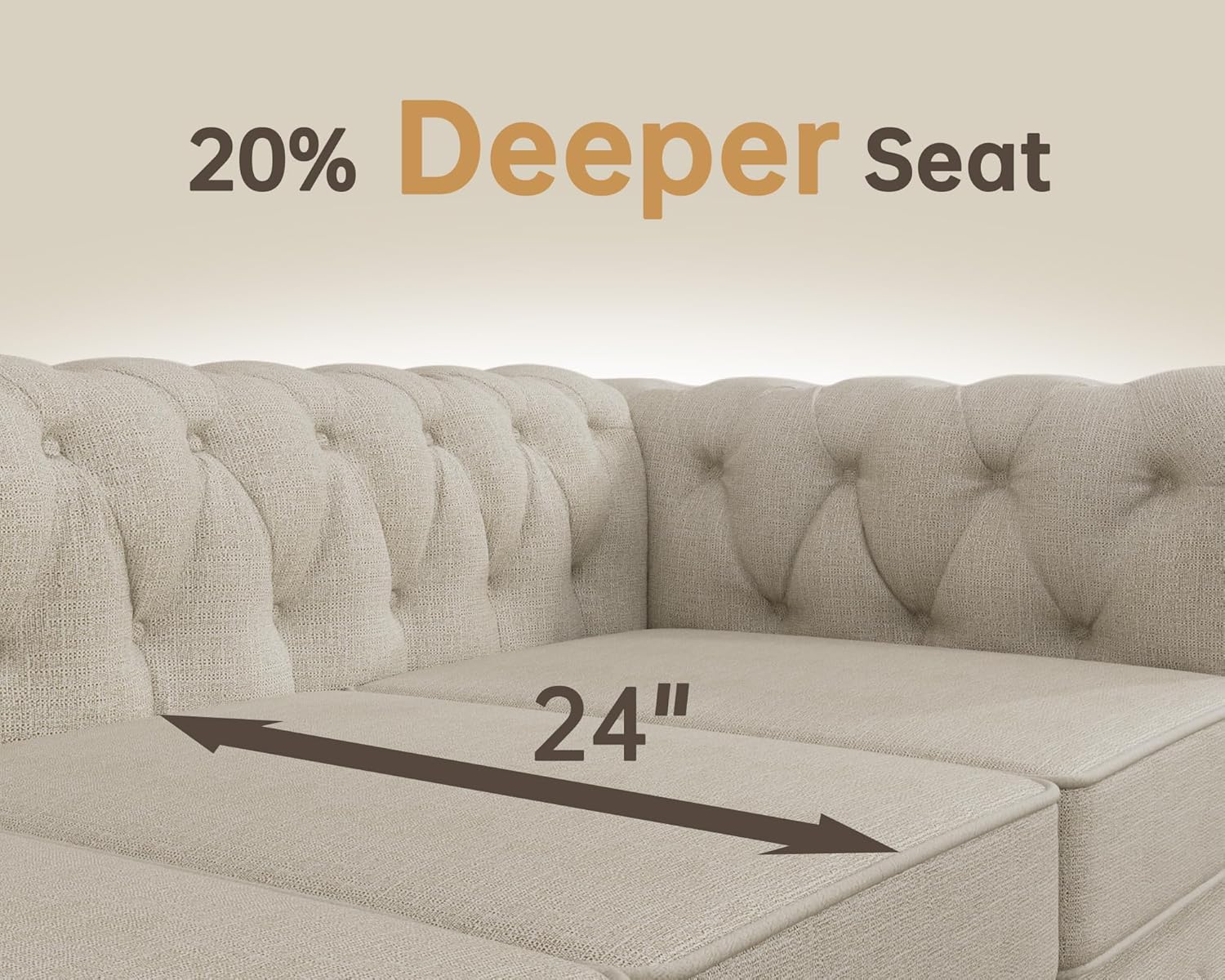 Morden Fort Classic Chesterfield Sofa Chair Set, Tufted Arm Chair Sofa with Solid Wood Legs Thick Cushion, Pet-Friendly Sofa Couch Chair for Living Room Bedroom Reading Room - Linen Beige