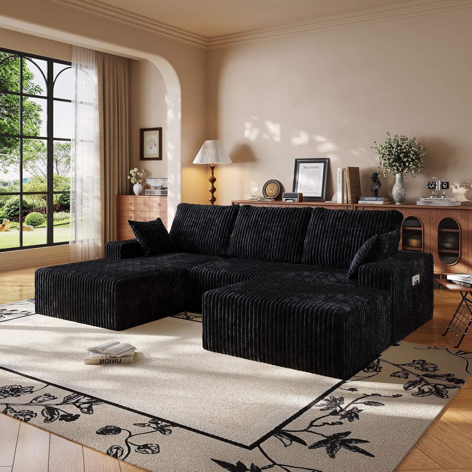 108' U-Shape Modular Sectional Cloud Couch with Ottoman, Deep Seat Boneless Couch with Oversized Chaise Lounge, Comfy Flannel Fabric Sofa for for Living Room Bedroom Apartment Game Room Basement
