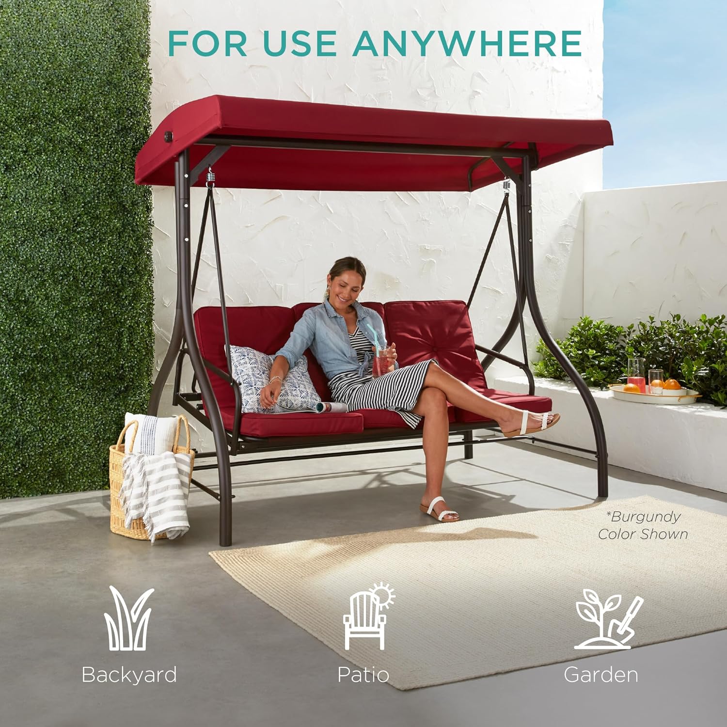 Best Choice Products 3-Seat Outdoor Large Converting Canopy Swing Glider, Patio Hammock Lounge Chair for Porch, Backyard w/Flatbed, Adjustable Shade, Removable Cushions - Desert Taupe