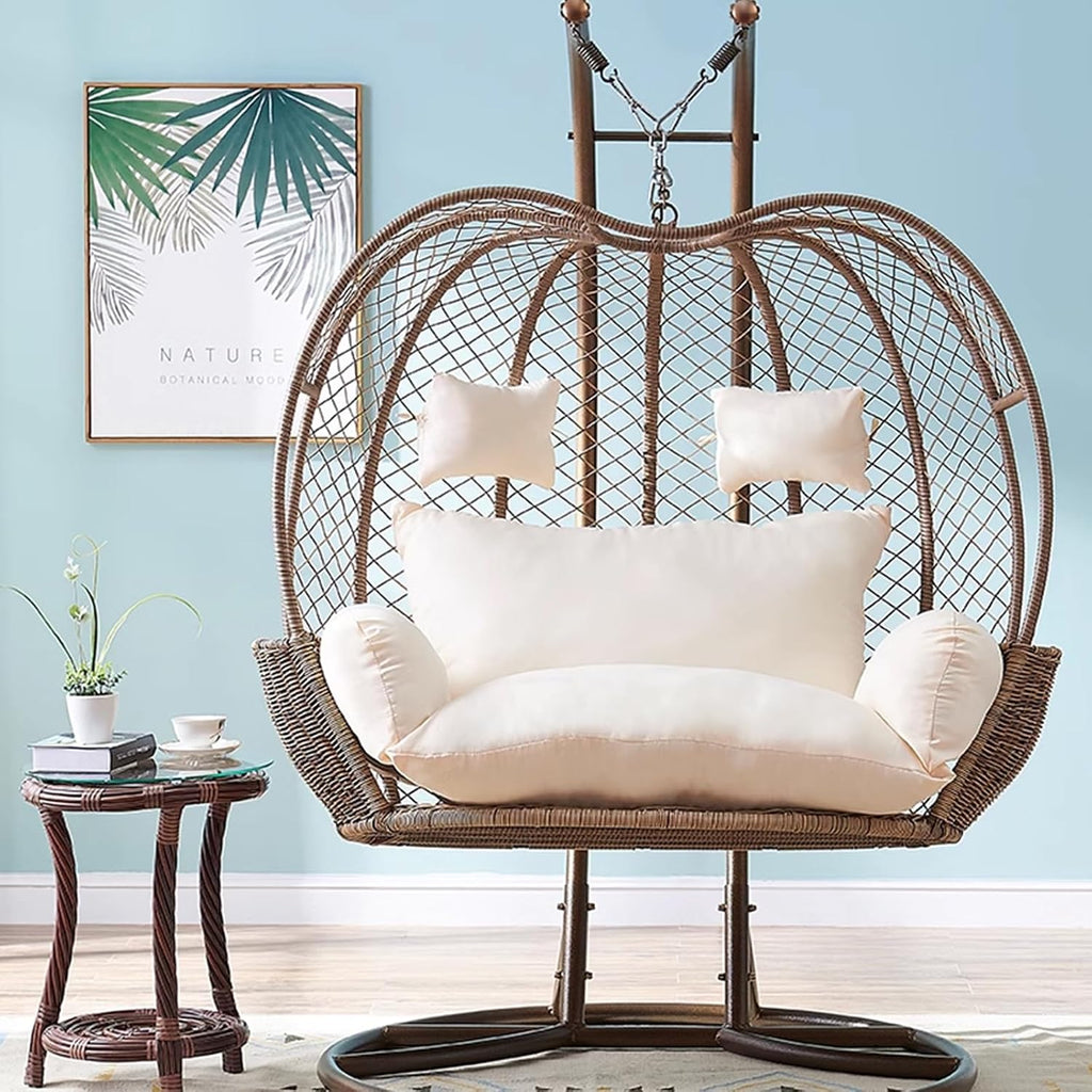 Outdoor Cushions for Hanging Chairs, Washable Round Seat Pads, 2-Person Rattan Hammock Replacement Cushions, Comfort & Style for Patio Rocking Chairs,Wei?-Cotton