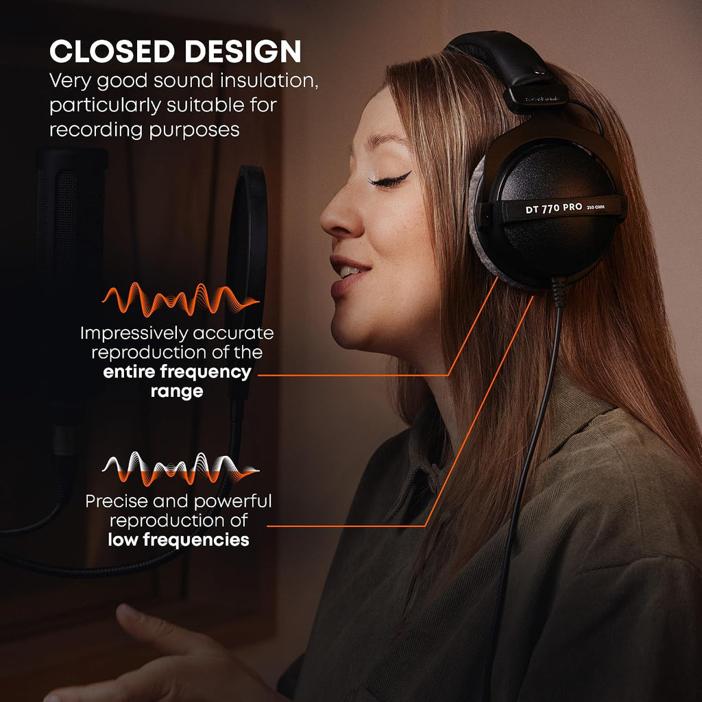 beyerdynamic DT 770 PRO, Wired Headphones, 3m Coiled Cable, Black with Gray Ear Pads
