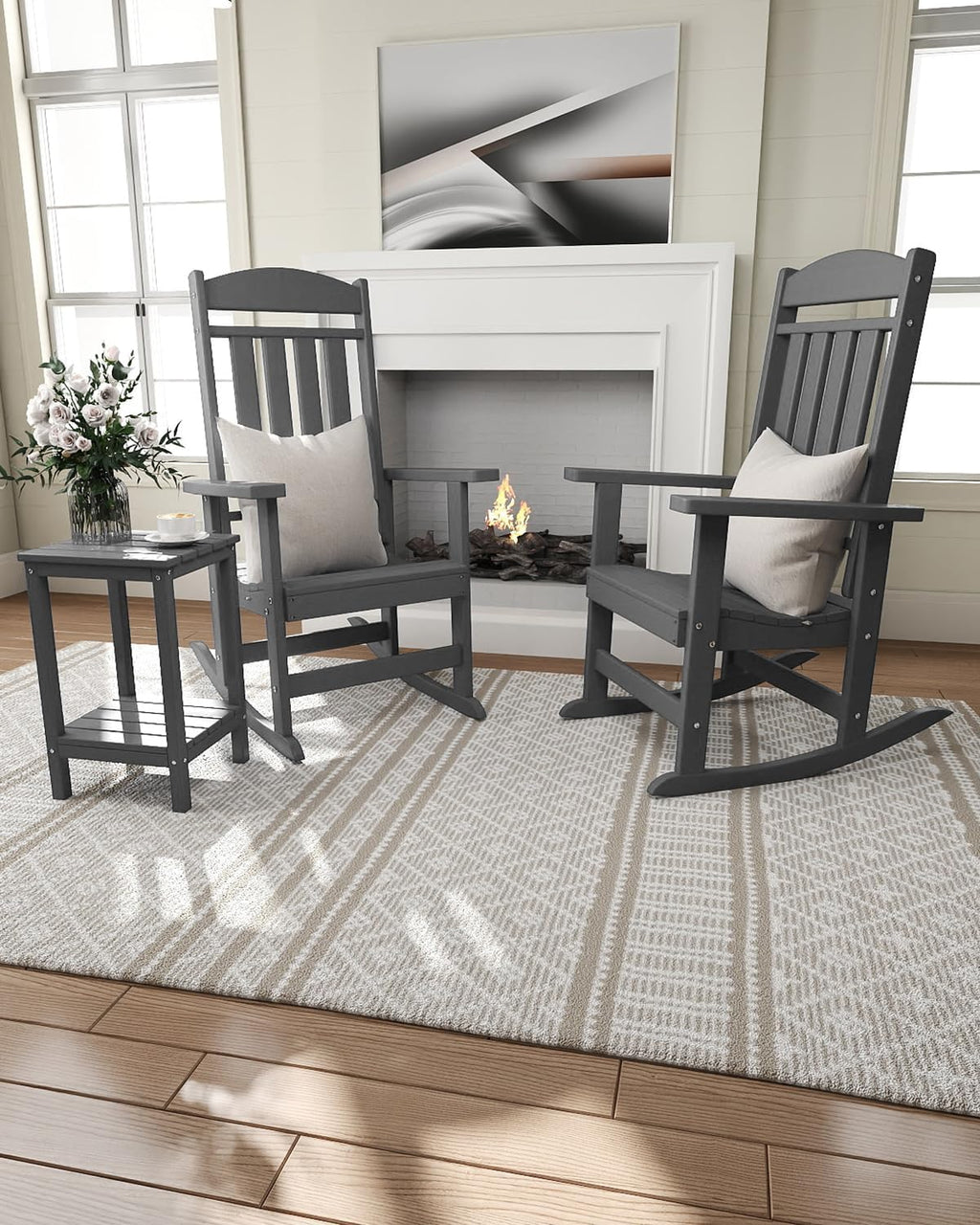 NAVINE Outdoor Rocking Chairs, Oversized High Back Patio Rocking Chairs, All Weather Porch Rocking Chairs for Outside. Dark Grey