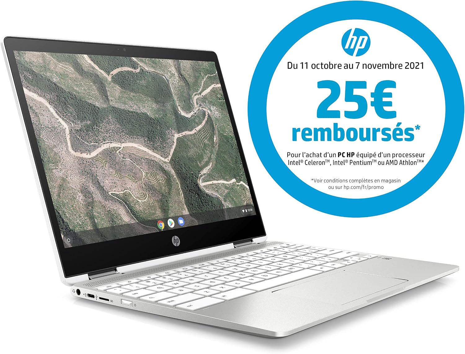 HP Chromebook x360 12b-ca0010nf Convertible and Touchscreen Laptop 12'' HD IPS Silver (Intel Celeron, 4 GB RAM, 32 GB eMMC, AZERTY, Chrome OS)