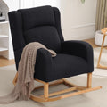 HCHAIRH Rocking Chair Nursery, Nursing Rocking Chairs for Mom Nursery, Comfy Wingback Glider Rocking Armchair with Foot Rest and Side Pocket for Nursery Living Room Bedroom, Teddy Black