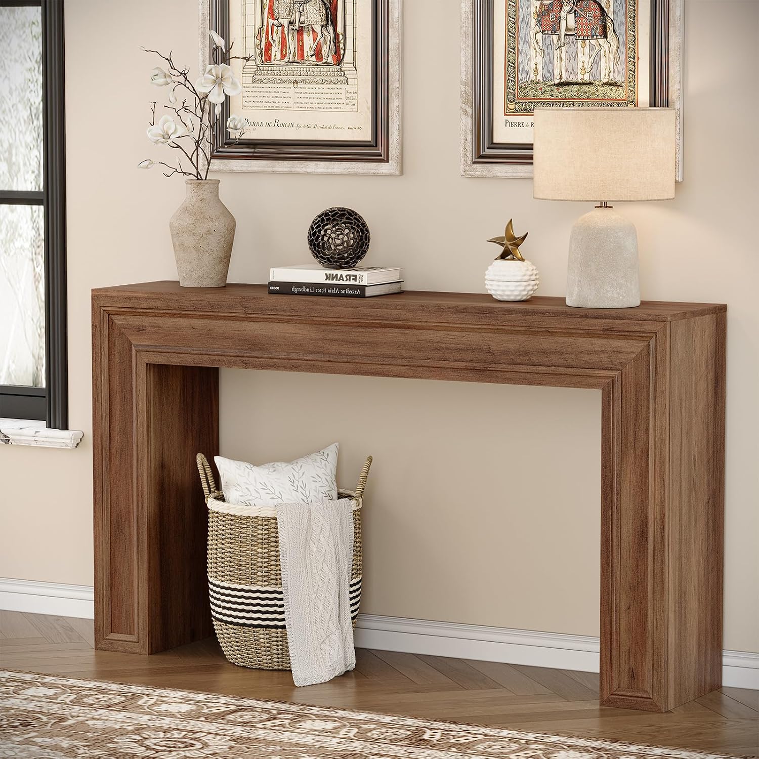 Rresyet 55 Inch Long Console Table, Sofa Table Behind Couch, Entryway Table, Farmhouse Entryway Table for Entrance, Hallway, Living Room (Wood)